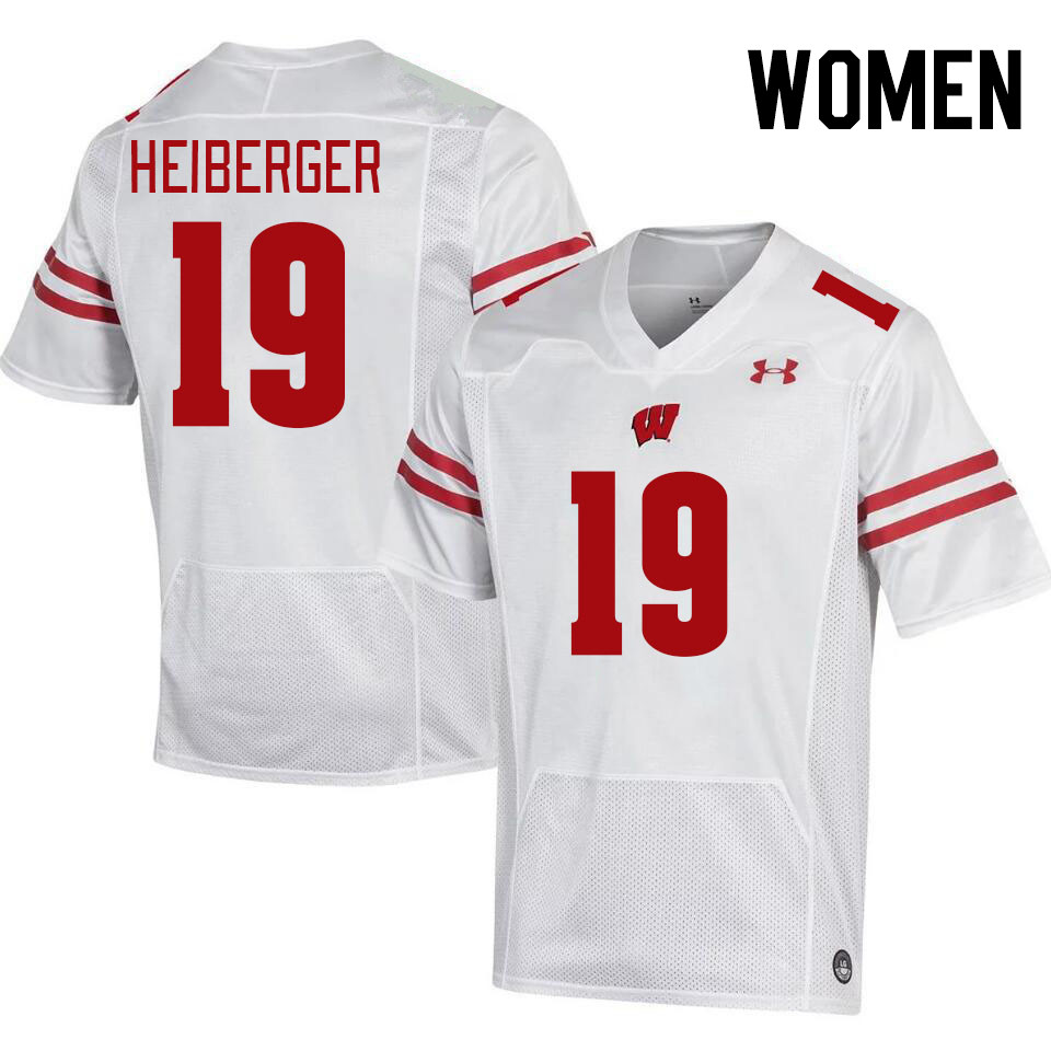 Women #19 Thomas Heiberger Wisconsin Badgers College Football Jerseys Stitched-White